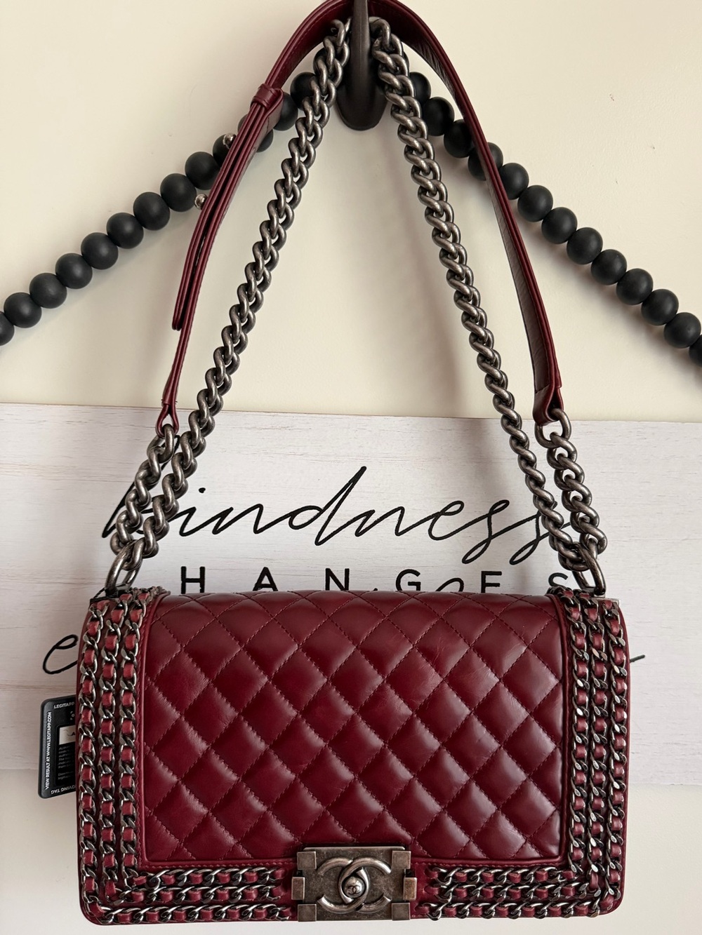 CHANEL Burgundy Chain Around Quilted Calfskin Maxi Le Boy Bag Ruthenium Purse CC